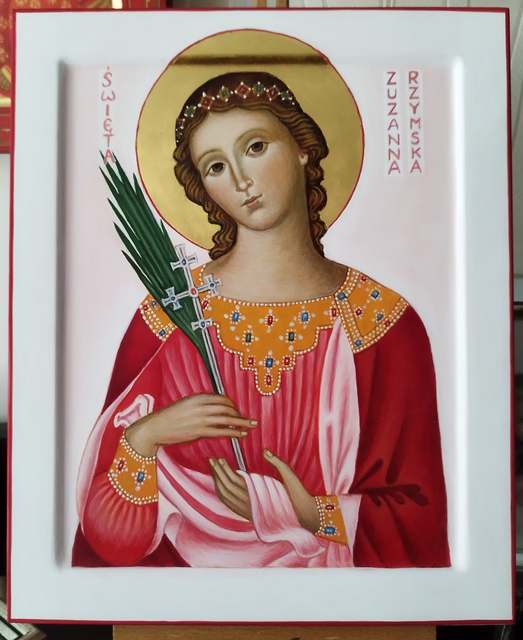 Ikona Świętej Zuzanny Rzymskiej z napisem imienia: ŚWIĘTA ZUZANNA RZYMSKA