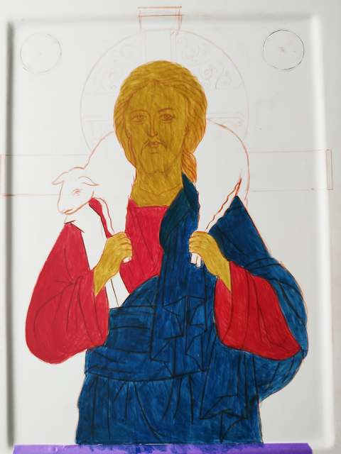 Chrystus Dobry Pasterz — w trakcie malowania